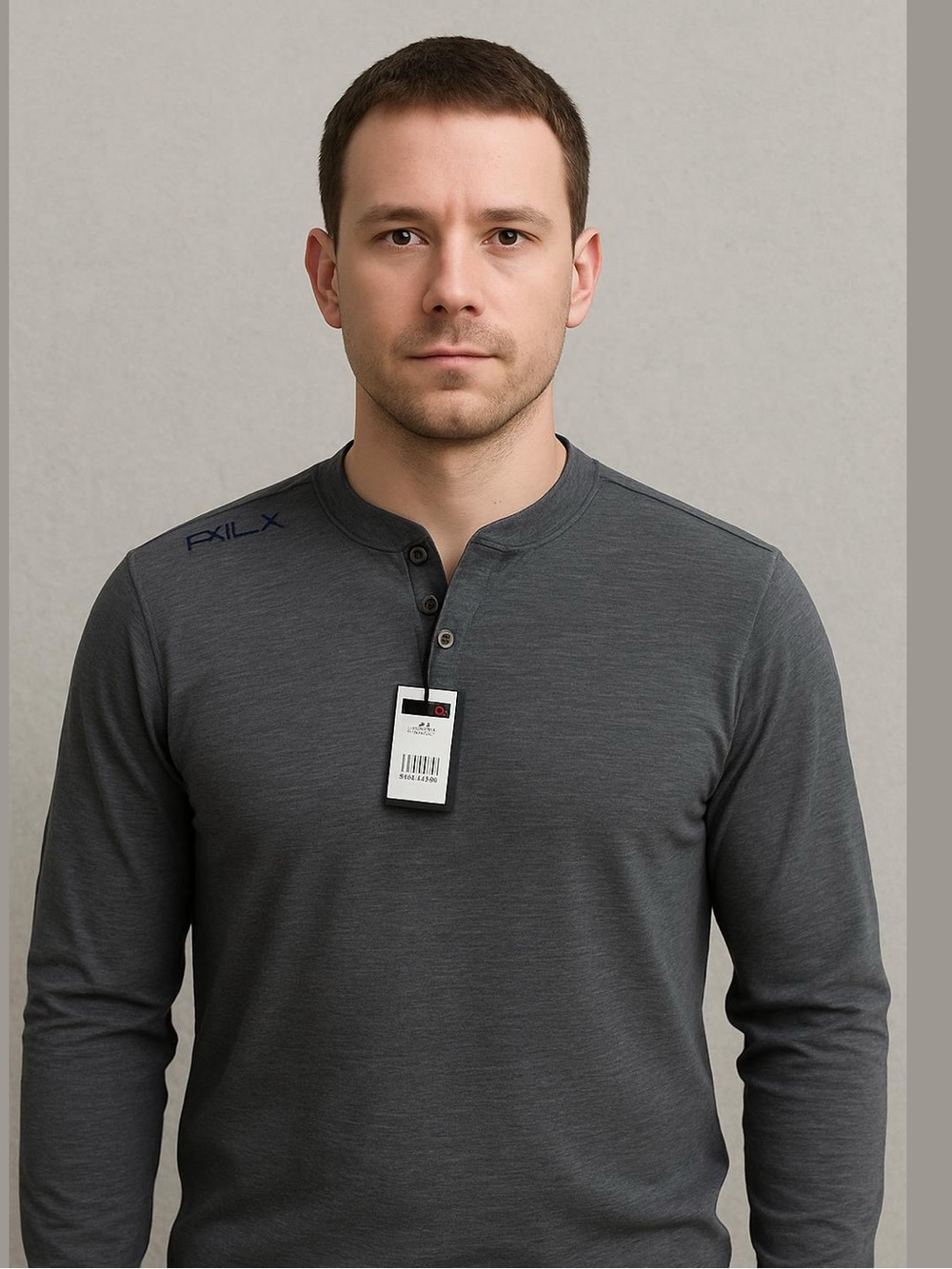 RLX Ralph Lauren Men’s Gray Long Sleeve Performance Henley Shirt, Size Medium.